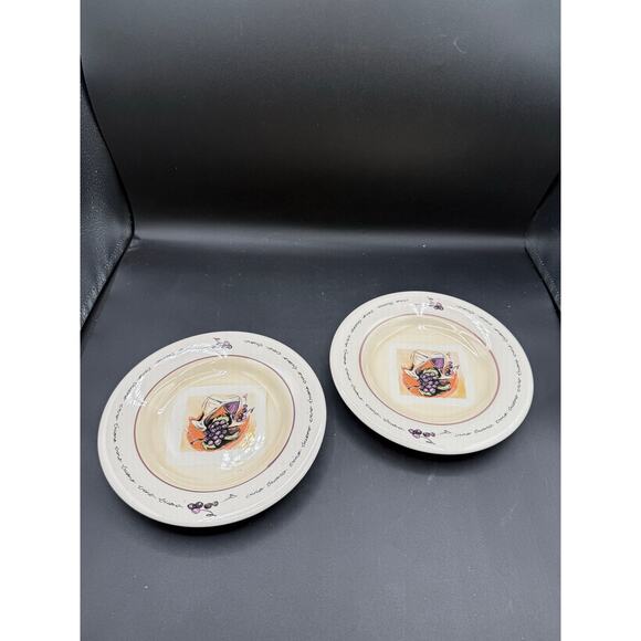 2 Stokes Sur La Table “Buono Vino” Wine Grapes Purple Salad Plates - Picture 2 of 9